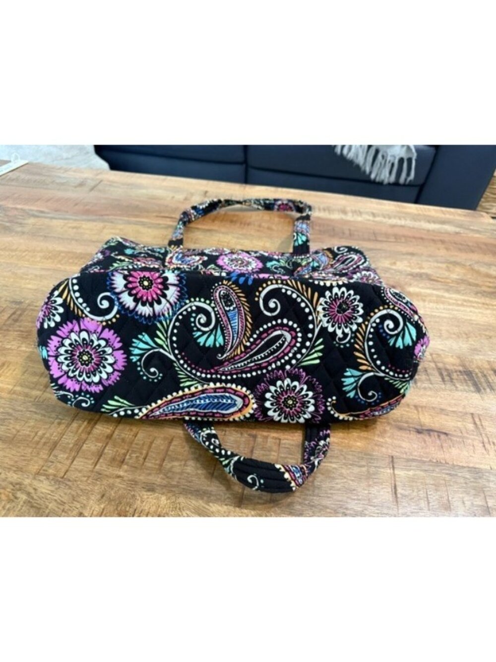 Vera Bradley Bandana Swirl Glenna Tote Shoulder Bag Paisley Quilted Cotton Black - Picture 9 of 14